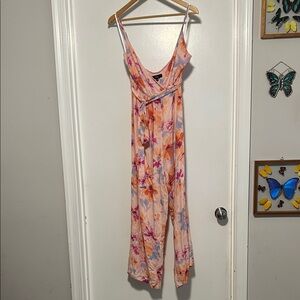 Lulu's Peach Floral Jumpsuit